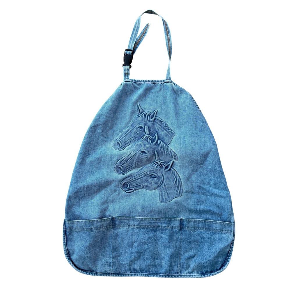 Vintage Made in USA Denim Horse Apron Embossed Western Equestrian Blue OS